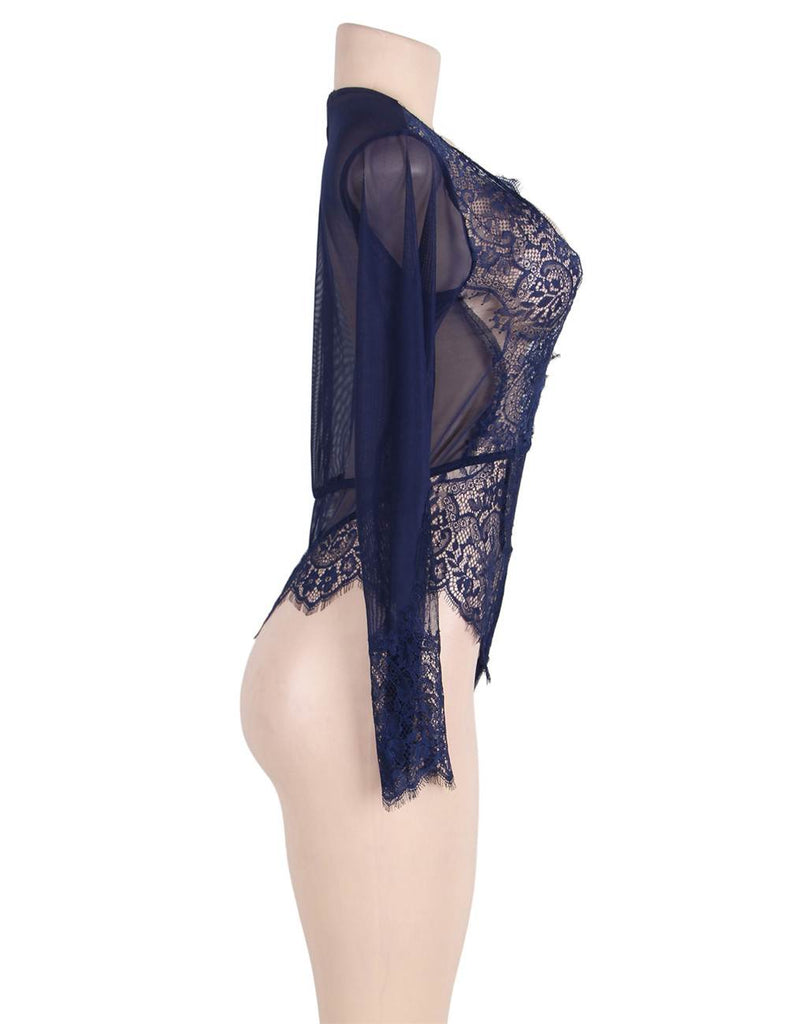 New Plus Size Rose Red Exquisite Lace Sleeve Teddy