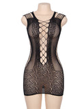 Plus Size Crotchet Mesh Hollow-out Mini Chemise Dress