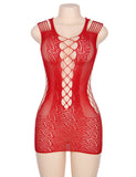 Plus Size Crotchet Mesh Hollow-out Mini Chemise Dress