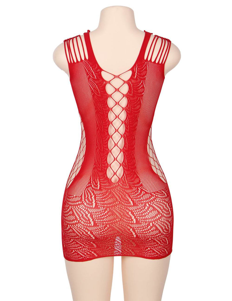 Plus Size Crotchet Mesh Hollow-out Mini Chemise Dress