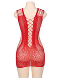 Plus Size Crotchet Mesh Hollow-out Mini Chemise Dress