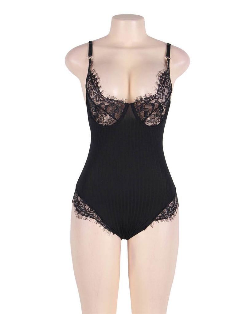 Plus Size Black Lace Personality Lace-up Sexy Teddy