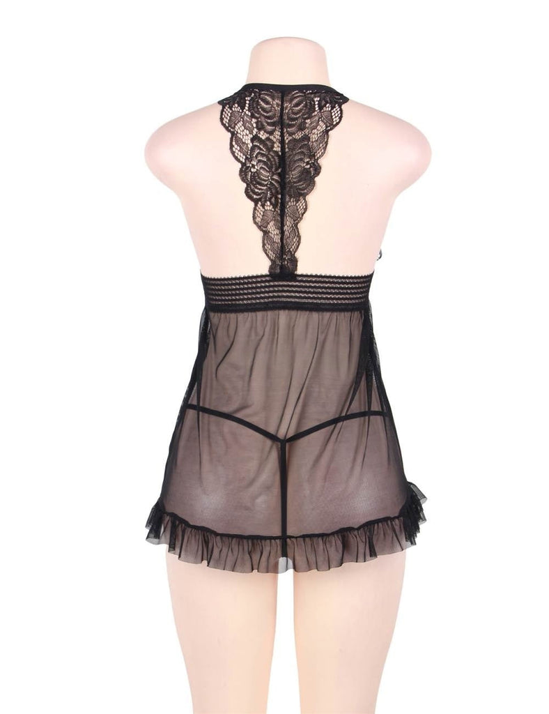 Black Sheer Mesh Halter Lingerie Egypt Set