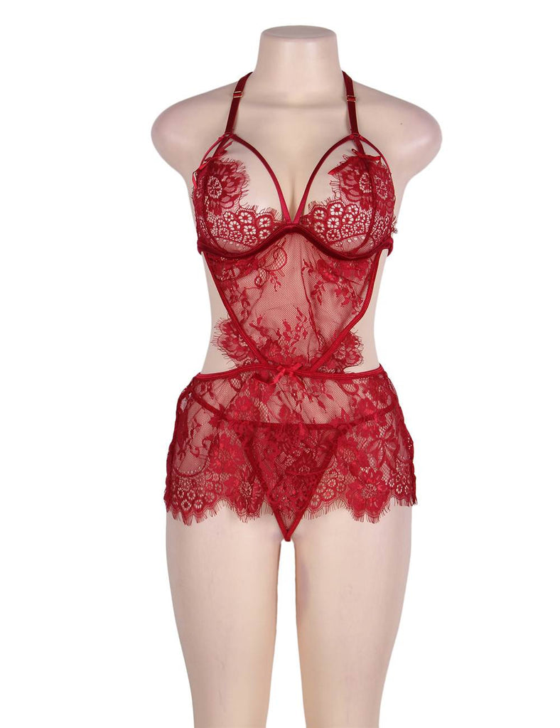 Black Lace Sexy Conjoined Babydoll Lingerie Set