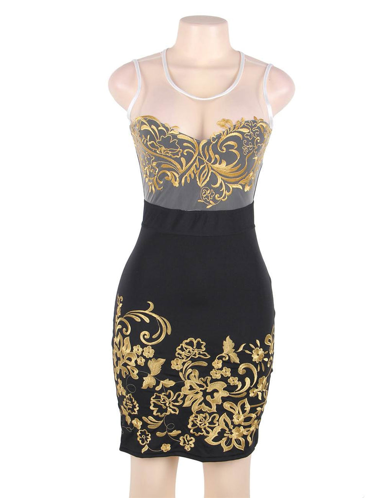 Elegant Embroidery Black Bodycon Fashion Dress