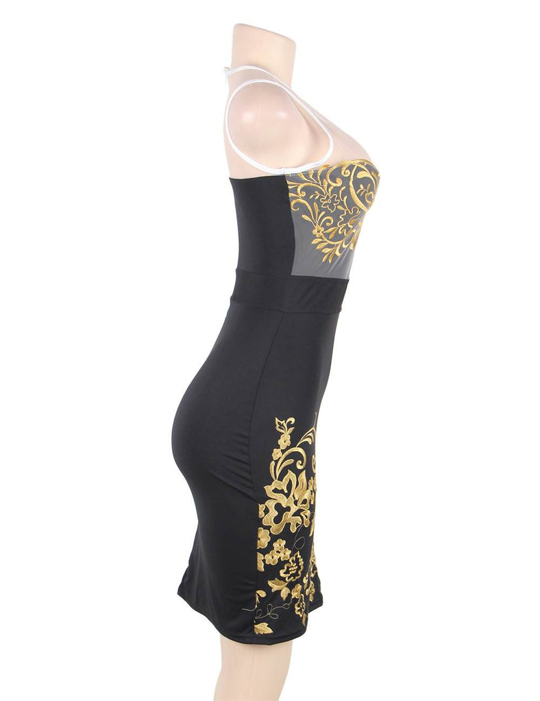 Elegant Embroidery Black Bodycon Fashion Dress