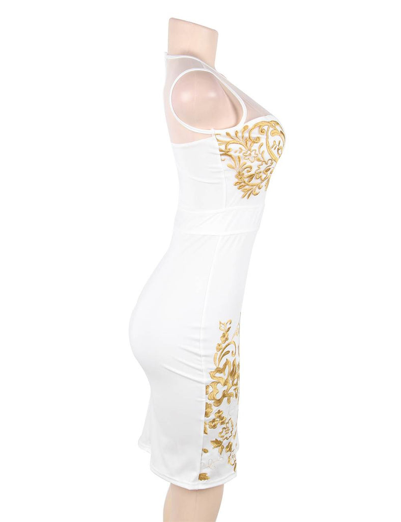 Elegant Embroidery Black Bodycon Fashion Dress