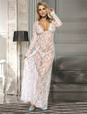 Black & Maroon & White & Green Delicate Lace Long Sleepwear Gown