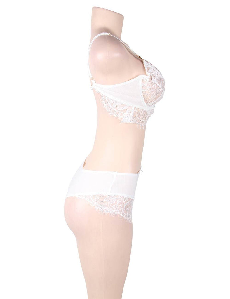 New White & Black Lace Temptation 2pcs Bralette Lingerie Set