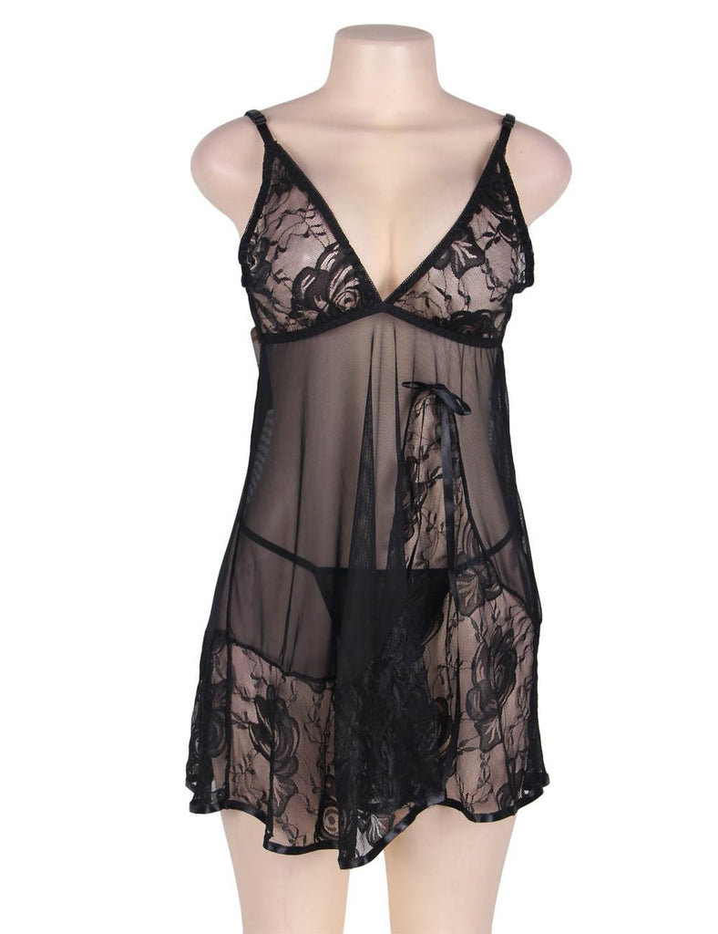New Floral Soft Lace Apron Chemise With Thong