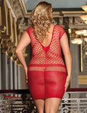 Crotchet Mesh Hollow-out Mini Chemise Red Dress