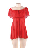 Plus Size Valentine's Day Style Red Off-Shoulder Lace Sexy Babydoll
