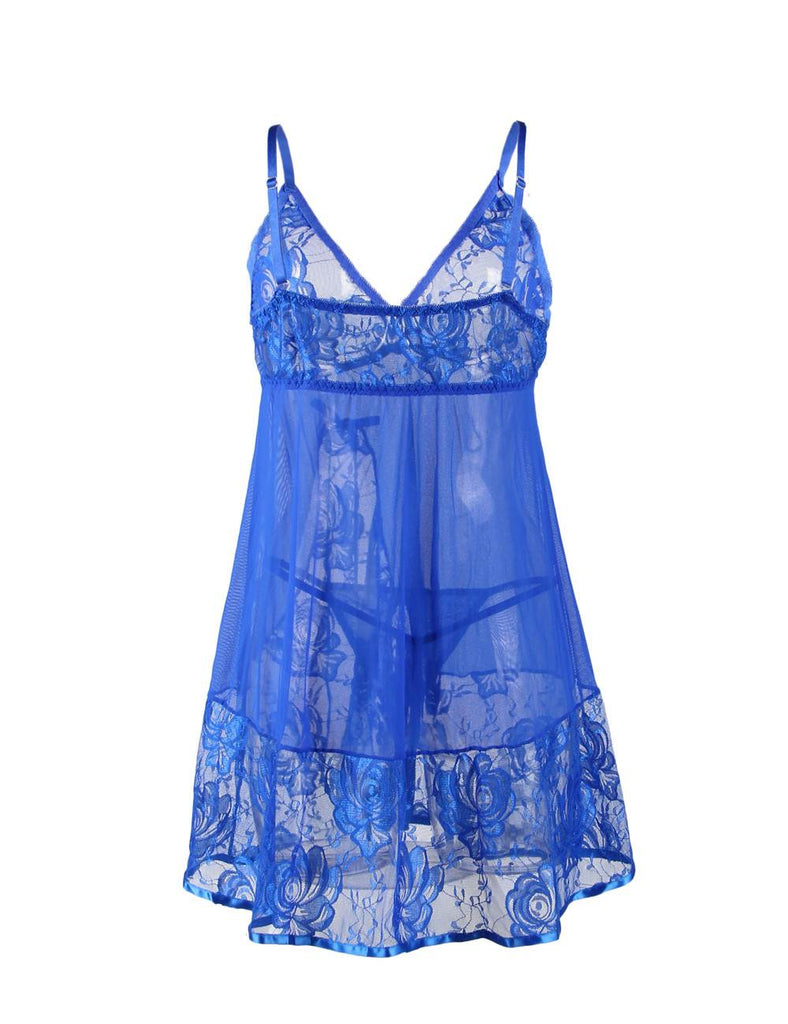 Floral Soft Lace Apron Chemise With Thong