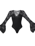 Black Eyelashes Lace Horn Sleeve Teddy