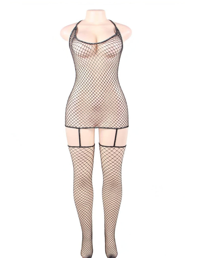 Plus Size Fashion Sparkle Fishnet Bodystocking