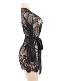 Black Eyelash Lace Sleepwear Gown With Thong With Farawlaya