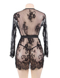 Black Eyelash Lace Sleepwear Gown With Thong With Farawlaya