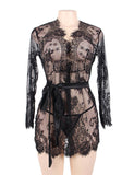Black Eyelash Lace Sleepwear Gown With Thong With Farawlaya