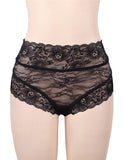 Plus Size Sexy Black High Waist Lace Strappy Panty