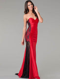Long Strapless Ruffle Floral Red Prom Dresses