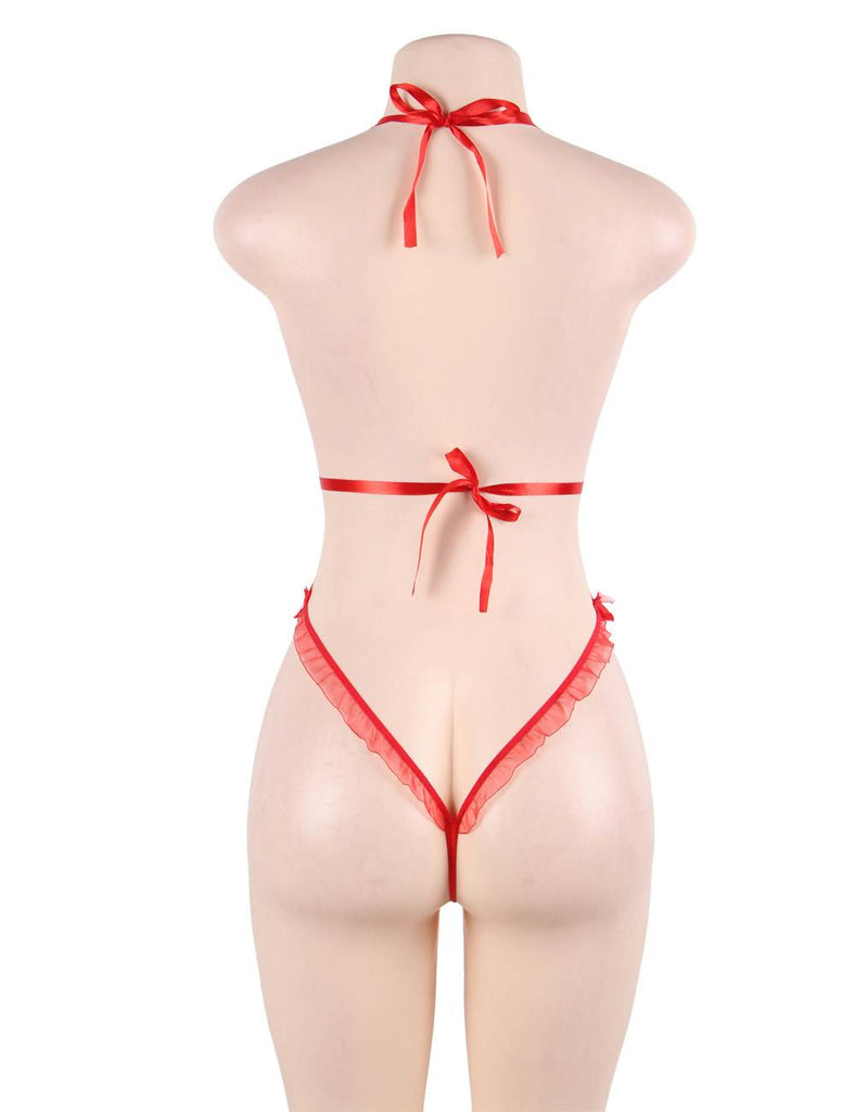 Lace Ruffle Teddy with Wrist Restraints