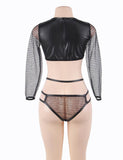 Black Striped Lace Long Sleeve Bra Set