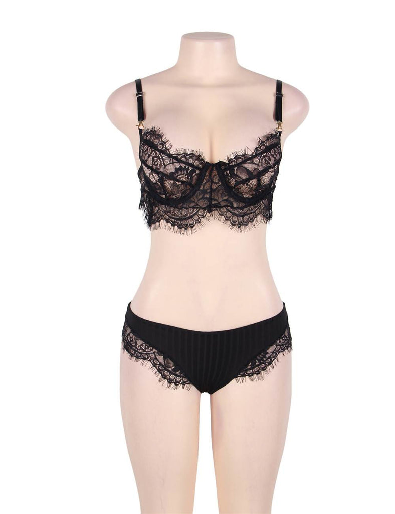 Black Lace Temptation 2pcs Bralette Lingerie Set