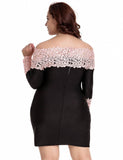 Plus Size Long Sleeve Off-Shoulder Fashion Lace Dress