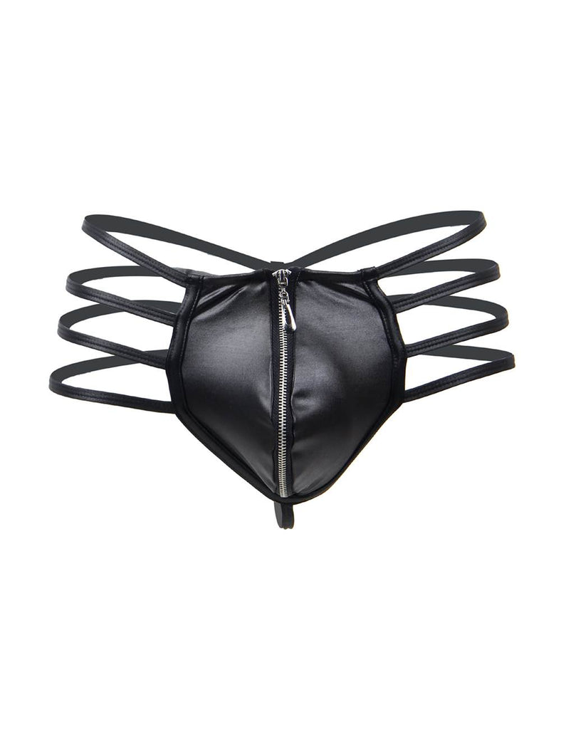 Mens Synthetic Leather Sexy Zipper Panties