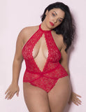 Plus Size  Exquisite Lace Open Cup Teddy With Farawlaya