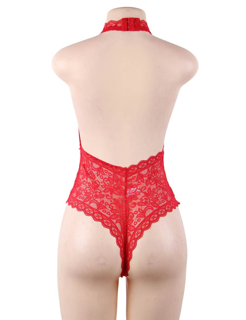 Red Exquisite Lace Open Cup Teddy