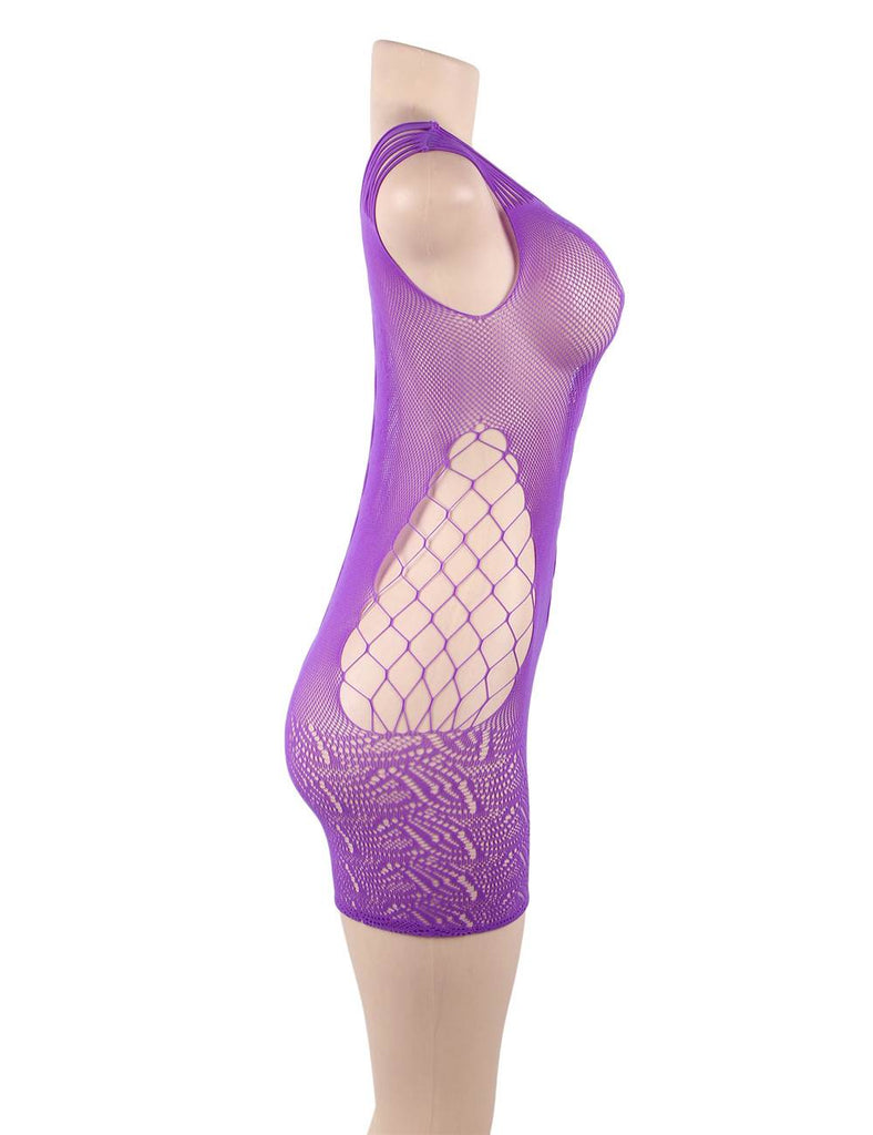 Plus Size Crotchet Mesh Hollow-out Mini Chemise Dress