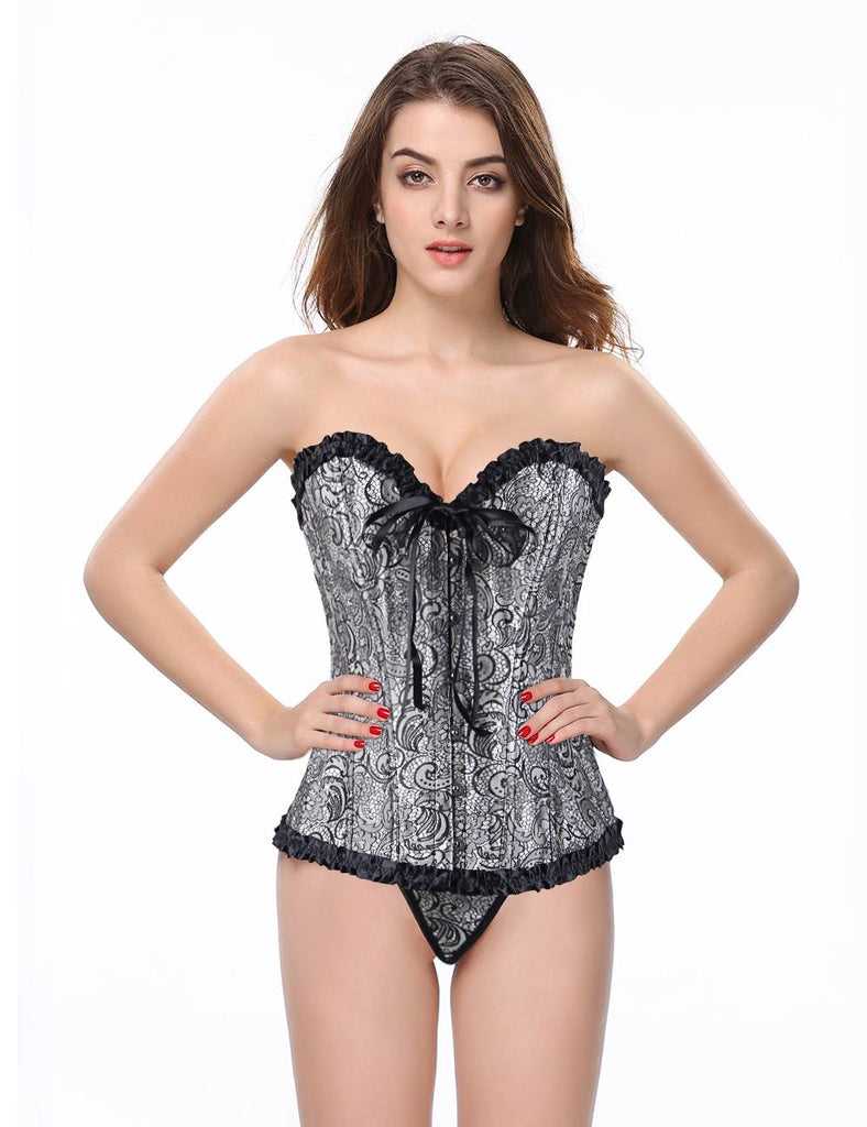 Online Sexy Silvery Floral Corset Top WITH FARAWLAYA