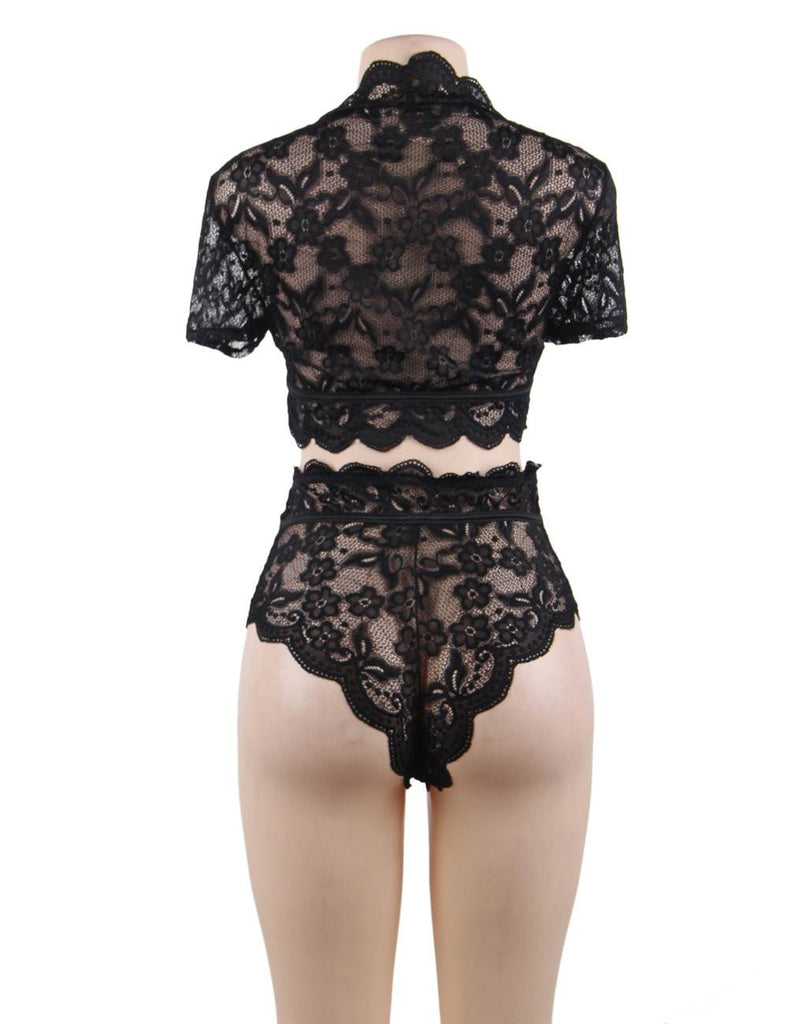 Naughty Sexy Girls High Waist Black Full Lace Bra Panty Underwear