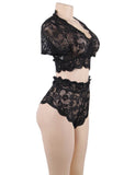Naughty Sexy Girls High Waist Black Full Lace Bra Panty Underwear