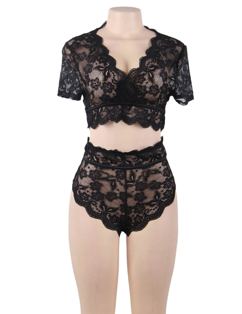 Naughty Sexy Girls High Waist Black Full Lace Bra Panty Underwear