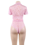 Naughty Sexy Girls High Waist Pink Full Lace Bra Panty Underwear