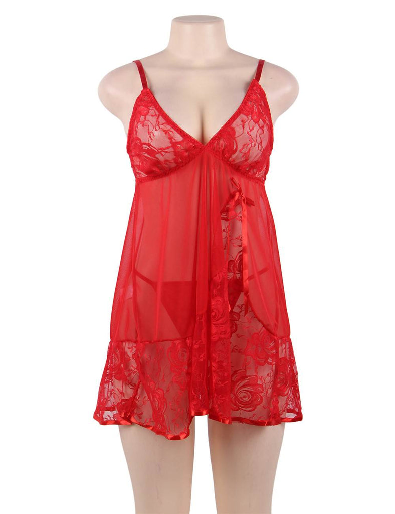 New Floral Soft Lace Apron Chemise With Thong