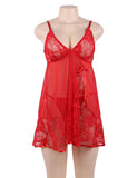 Floral Soft Lace Apron Chemise With Thong