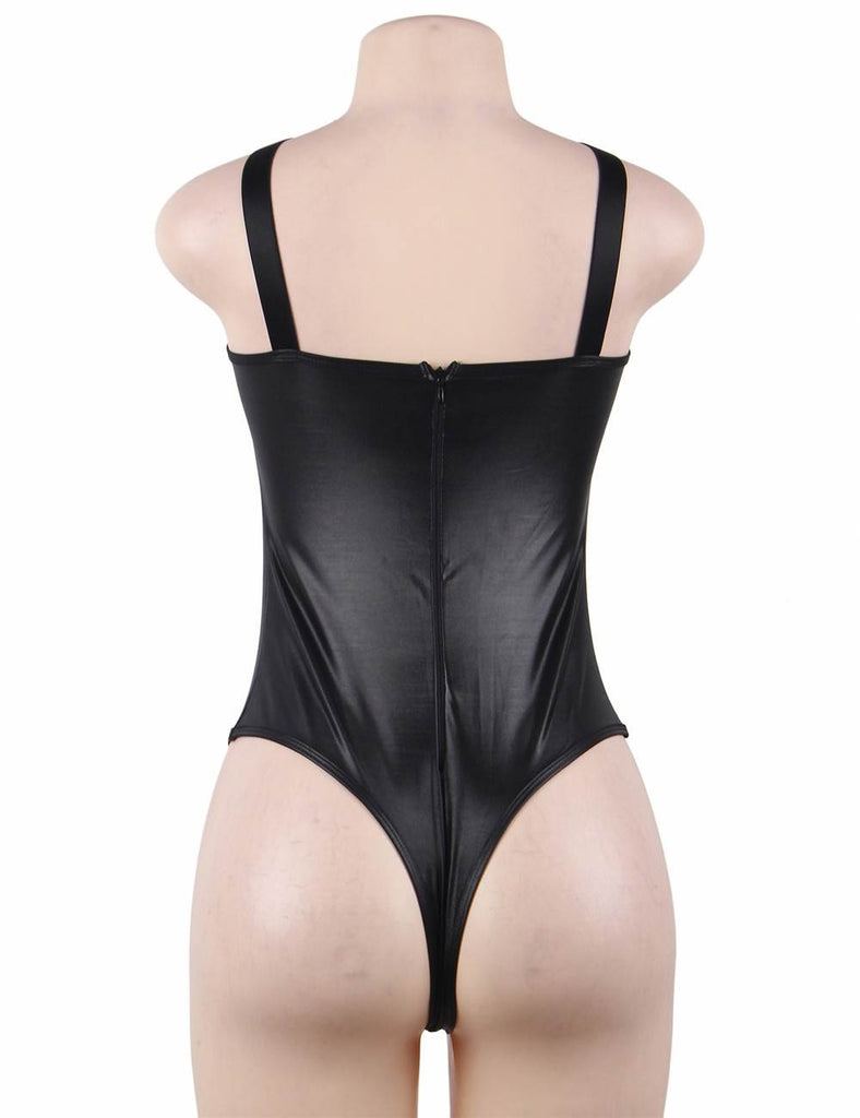 Black & Red Leather Women Sexy Teddy