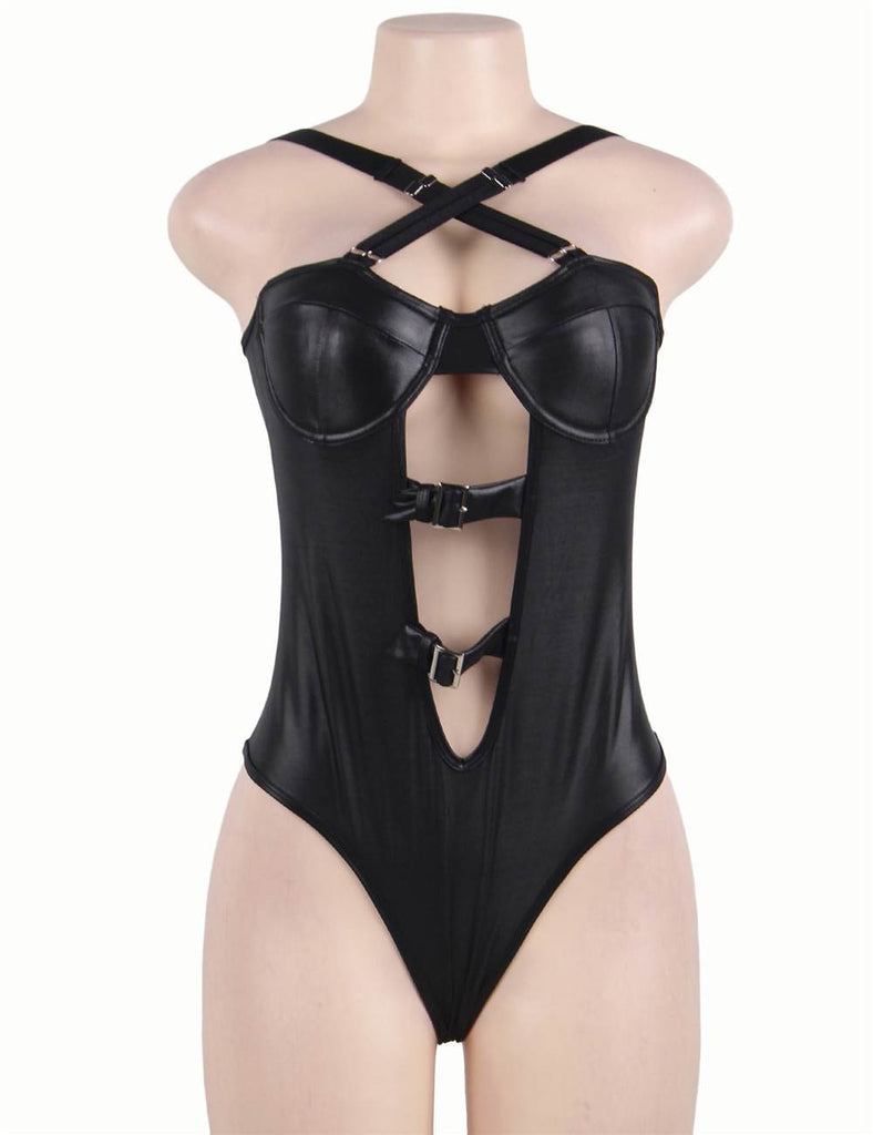 Black & Red Leather Women Sexy Teddy