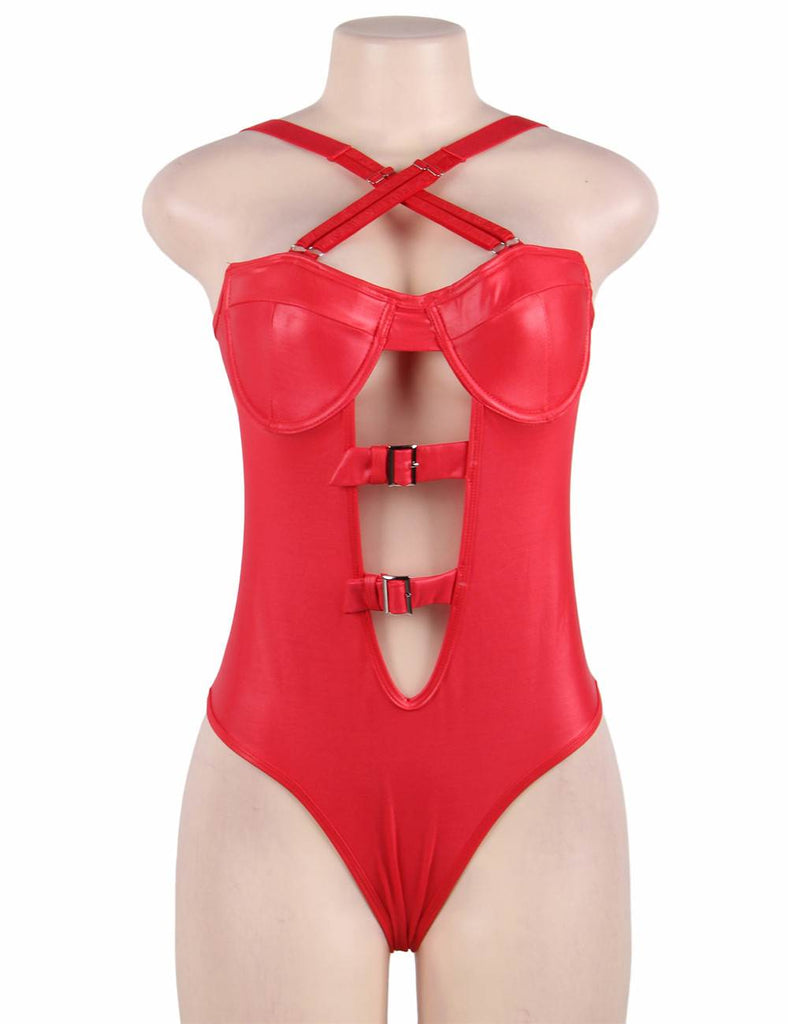 Black & Red Leather Women Sexy Teddy