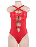 Black & Red Leather Women Sexy Teddy