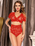 Naughty Sexy Girls High Waist Red Full Lace Bra Panty Underwear