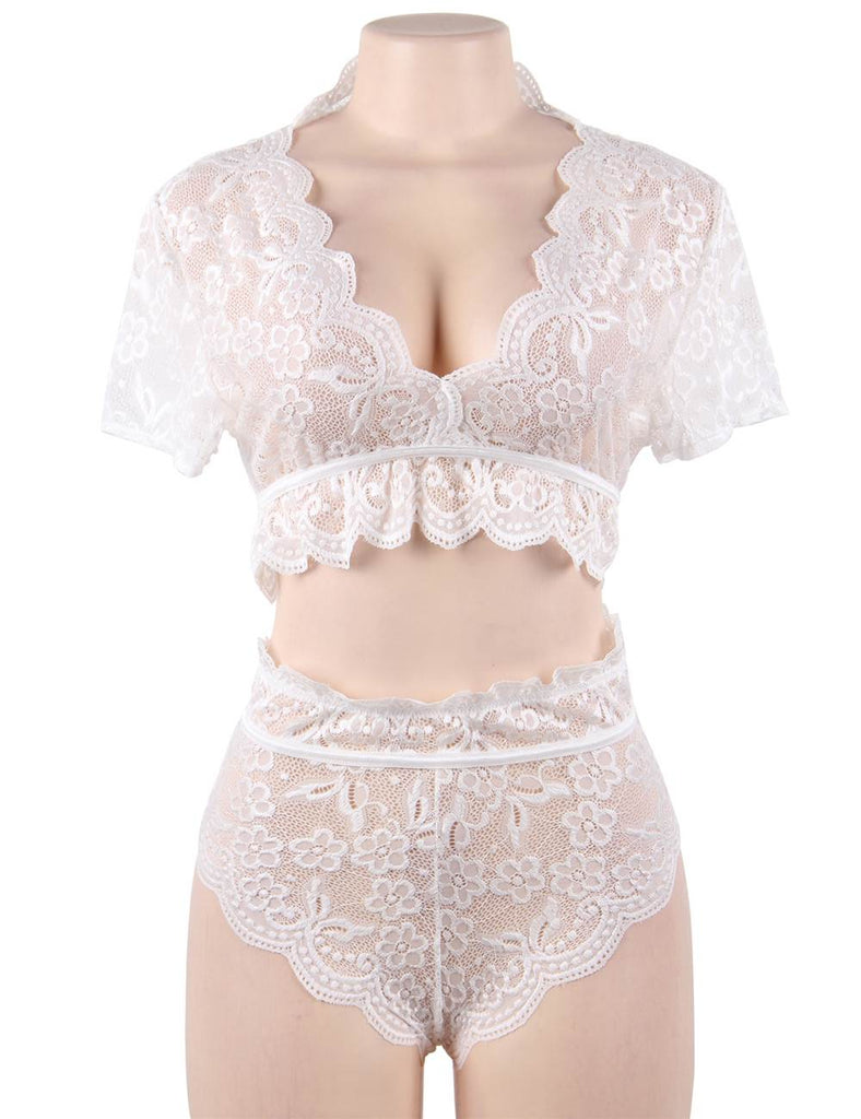 Naughty Sexy Girls High Waist White Full Lace Bra Panty Underwear