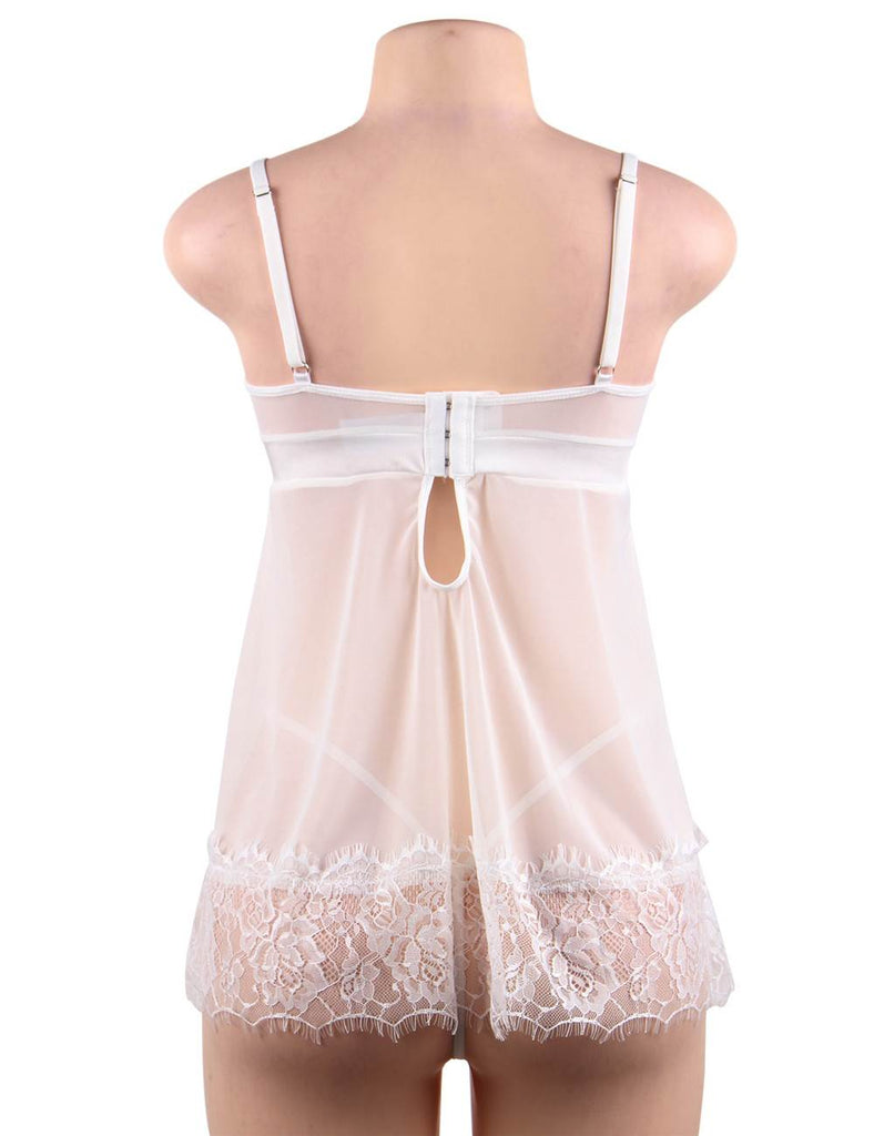 Sexy White Eyelash Trim Lace Babydoll Set