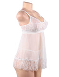 Sexy White Eyelash Trim Lace Babydoll Set