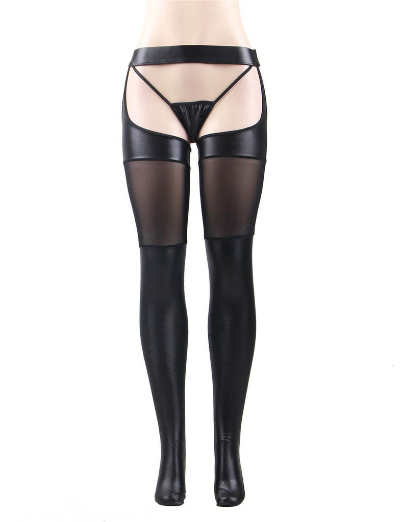 Black & Red Sexy Faux Leather Stockings