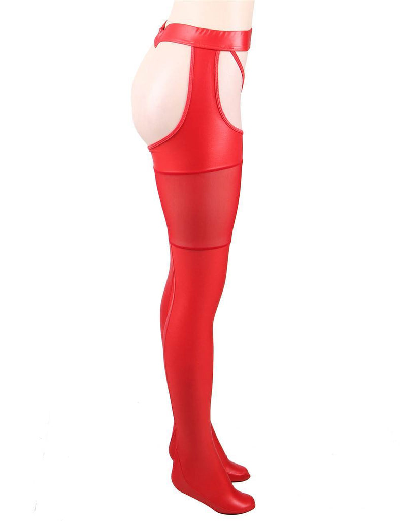 Black & Red Sexy Faux Leather Stockings