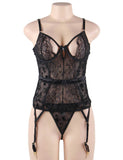 Plus Size With Farawlaya Exquisite Lace Garter Lingerie With Underwire
